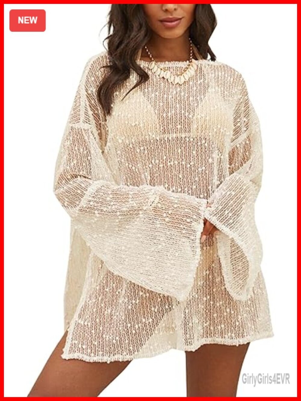Crochet Knit Mesh Beach Cover Up Sheer Kaftan Dress Swimwear